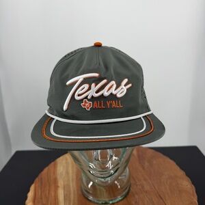 Texas All Y'All grey nylon snapback rope hat longhorns